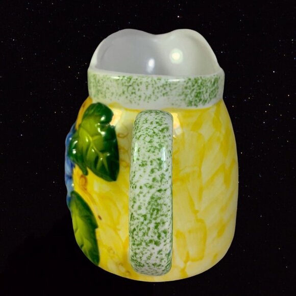 Panware Pitcher Studio Art Pottery Jug Yellow and Grapes 3.75”T 5.5”W - Picture 4 of 6